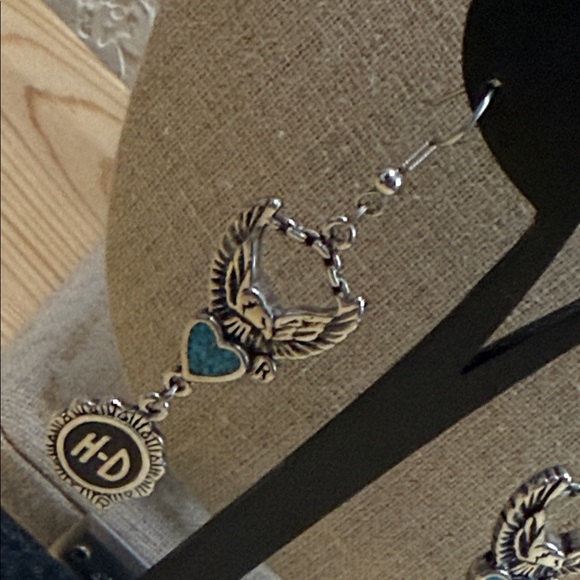 Harley-Davidson Silver and Blue Eagle Earrings - Picture 2 of 5